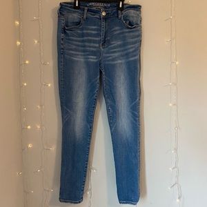 American Eagle Blue Super Stretch Skinny Jeans in Cotton Size 14